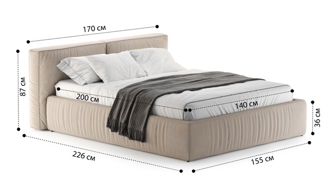 Кровать Лофт с подъемным механизмом и ящиками Velutto soft 113 1.4
